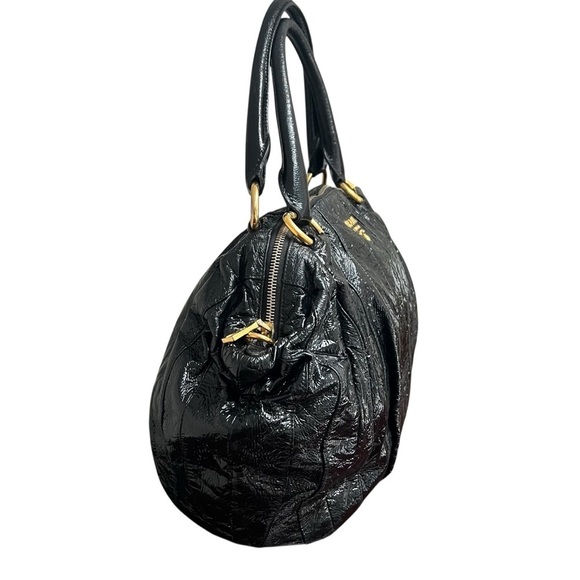 PRADA Vernice Waves Bag Black Patent Leather Gold Hardware Large 16” Authentic - Picture 3 of 13